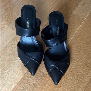 Marc Fisher Black Leather Pointed Mule with Twisted Straps